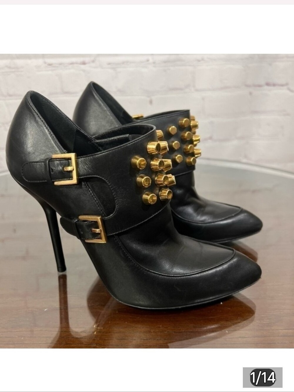 GUCCI gold studded TOM Women’s ankle booties with 4” stilettos Fits Sz 7
